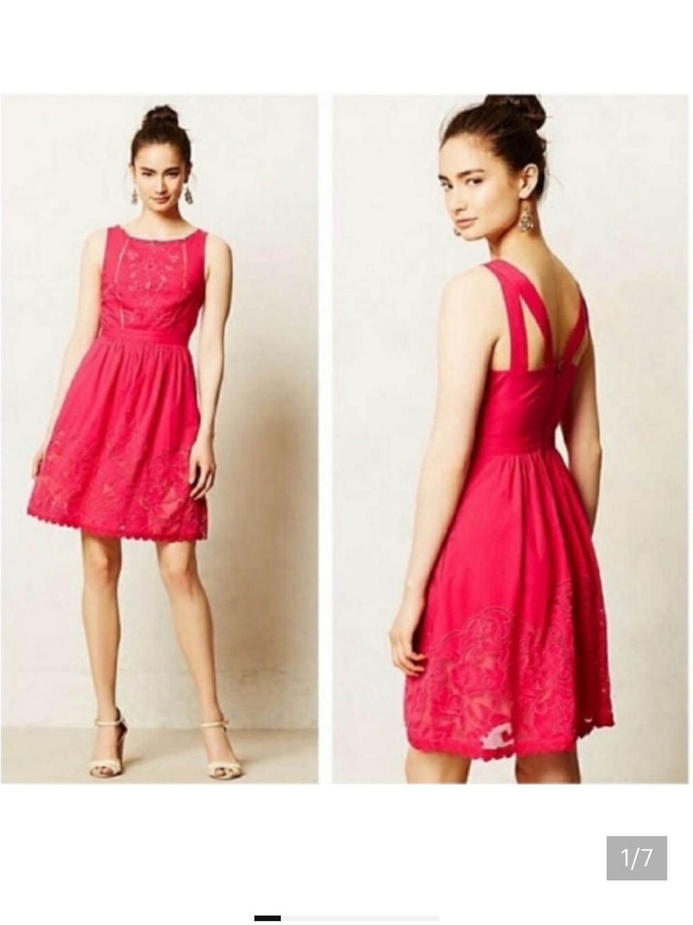 Anthropologie Cotton Moulinette Soeurs Pink Crochet Fit and Flare Dress. Small.